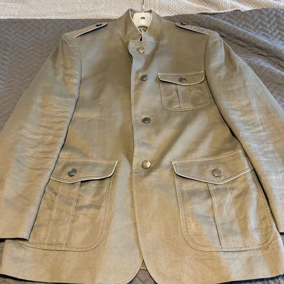 Men's Olive Green Military Safari Utility Jacket - Picture 4 of 13